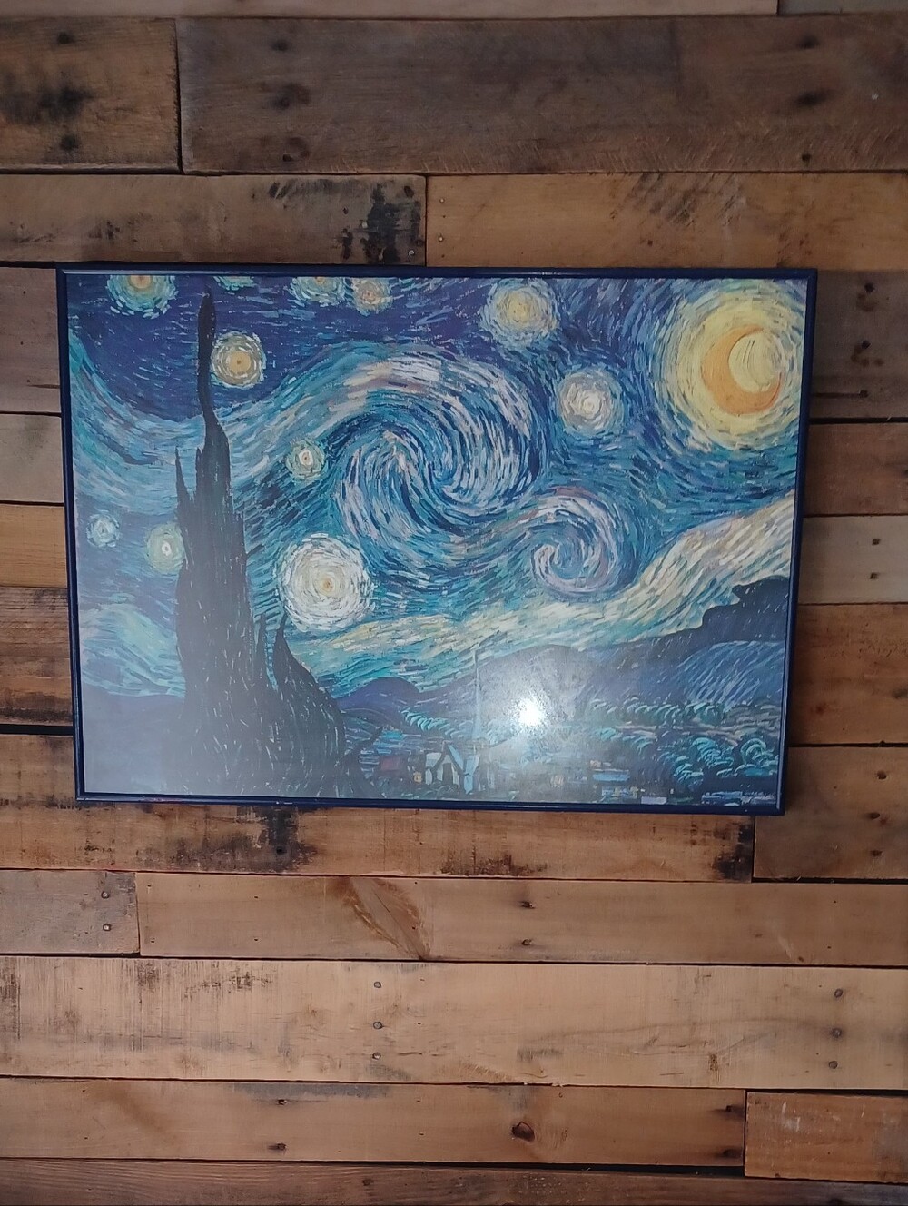 Framed Starry Night Wall Art - Blue & Yellow